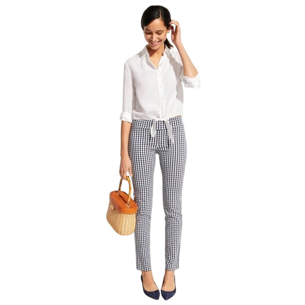 J.McLaughlin Masie Gingham Pants Navy White Stretch Trousers Office 6 NEW